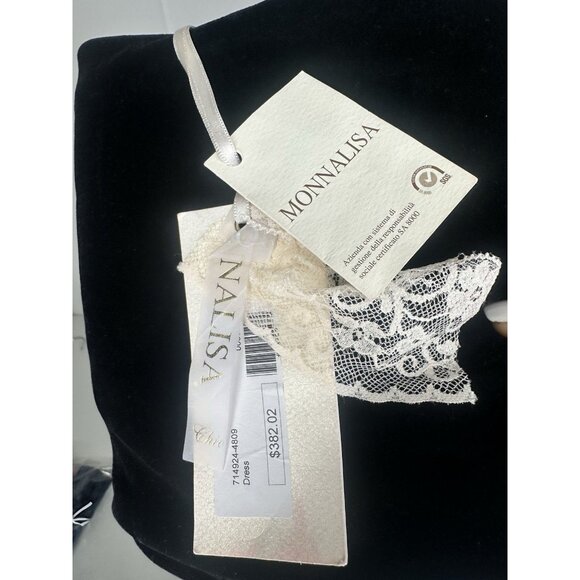MONNALISA Black Velvet Long Sleeve PARTY DRESS Size Women’s Medium ITALY $382 - Picture 12 of 12